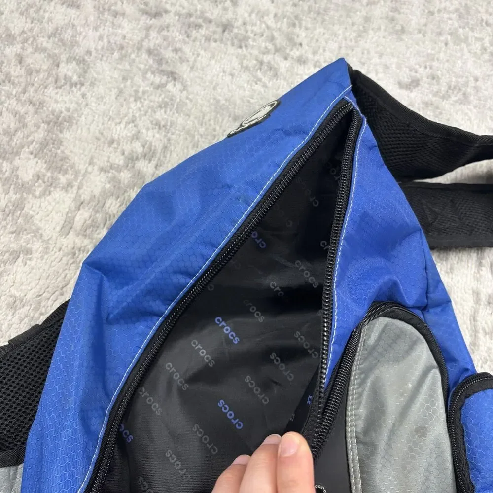 Vtg Crocs Sling Backpack Bag Royal Blue Silver Single Strap Crossbody Travel